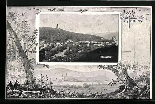 AK Falkenstein, Ortsansicht aus der Vogelschau