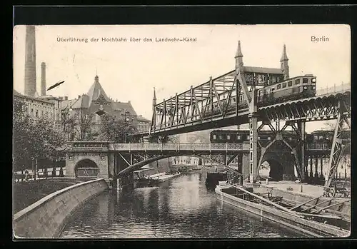 AK Berlin, Überführung der Hochbahn über den Landwehr-Kanal