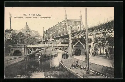 AK Berlin-Kreuzberg, Hochbahn, Anhalter Bahn, Landwehrkanal