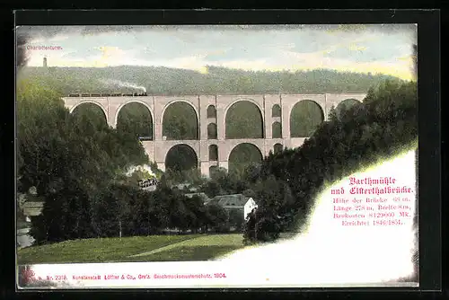 AK Barthmühle, Ortsansicht mit Elstertalbrücke