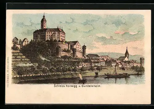 Lithographie Gundelsheim, Ansicht des Schloss Hornegg