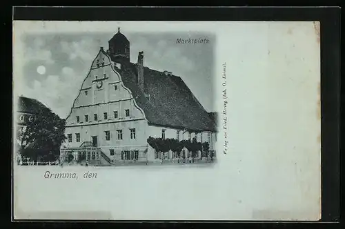 Mondschein-AK Grimma, Partie am Marktplatz