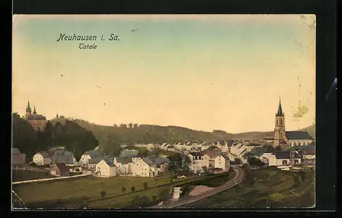 AK Neuhausen i. Sa., Ortsansicht aus der Vogelschau