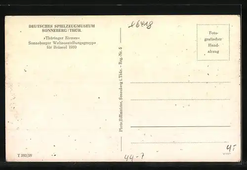 AK Sonneberg /Th., Thüringer Kirmes, Sonneberger Weltausstellungsgruppe für Brüssel 1910