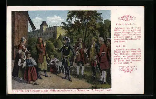 AK König Friedrich der Grosse und der Mühlenbesitzer von Sanssouci am 2. August 1745