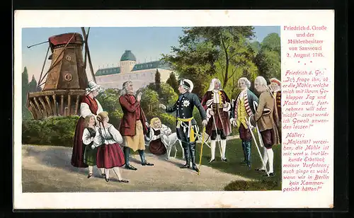 AK Friedrich der Grosse und die Familie des Mühlenbesitzers von Sanssouci