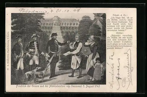 AK Friedrich der Grosse mit Mühlenbesitzer-Familie von Sanssouci