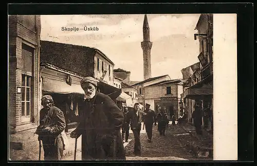 AK Skoplje, Strassenpartie mit Minarett