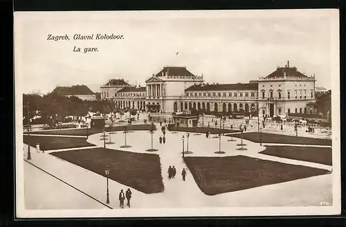 AK Zagreb, Bahnhof mit Anlagen und Strasse