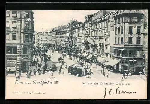 AK Frankfurt a. M., Zeil mit Pferdebahn von der Constabler Wache aus