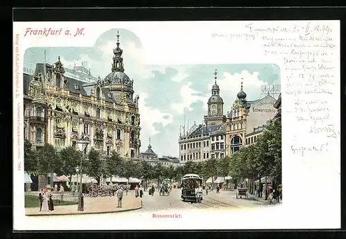 AK Frankfurt a. M., Partie am Rossmarkt, mit Pferdebahn