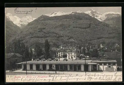 AK Buchs /SG, Partie am Bahnhof, Blick zum Alvier und Margelkopf