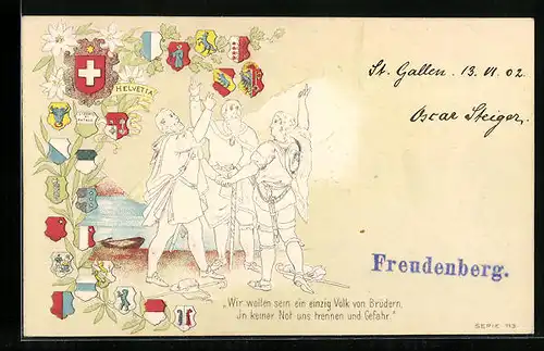 AK Rütlischwur mit Wappen der Kantone