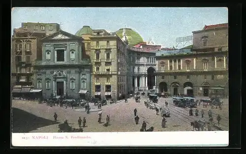 AK Napoli, Piazza S. Ferdinando, Pferdebahn