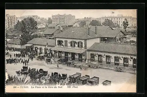 AK Tunis, La Place et la Gare du Sud, Bahnhof