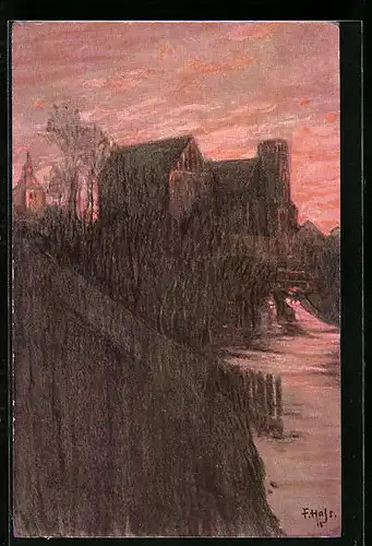 Künstler-AK Fritz Hass: Allenstein, Altes Schloss in Allenstein an der Alle