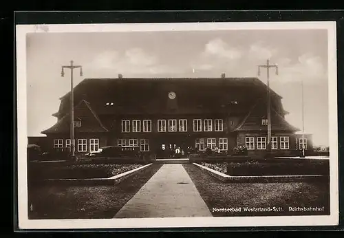 AK Westerland /Sylt, Nordseebad, Reichsbahnhof