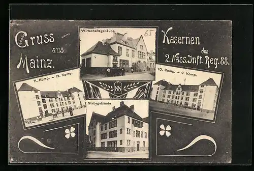AK Mainz, Kasernen 2. Nass. Inft. Reg. 88, Wirtschaftsgebäude, Stabsgebäude, 10. Komp.-9. Komp.