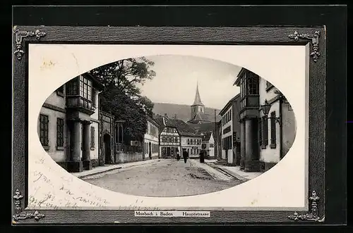 Präge-AK Mosbach i. Baden, Hauptstrasse mit Passanten, Passepartout