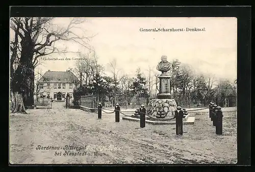 AK Bordenau bei Neustadt, Rittergut, General Scharnhorst-Denkmal und Geburtshaus