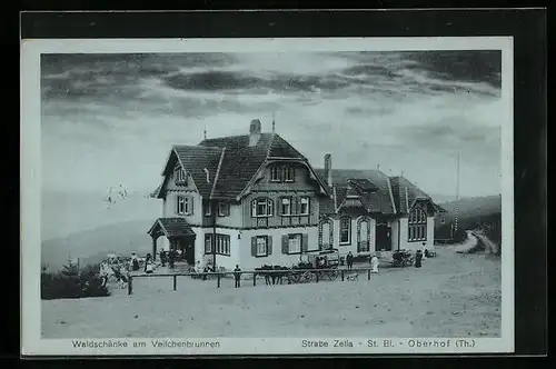 AK Oberhof /Th., Gasthaus Waldschänke am Veilchenbrunnen, Strasse Zella-St. Bl