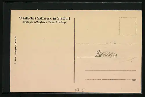 AK Stassfurt, Staatliches Salzwerk, Förderanlage mit Rohfalzspeicher, Berlepsch-Maybach Schachtanlage