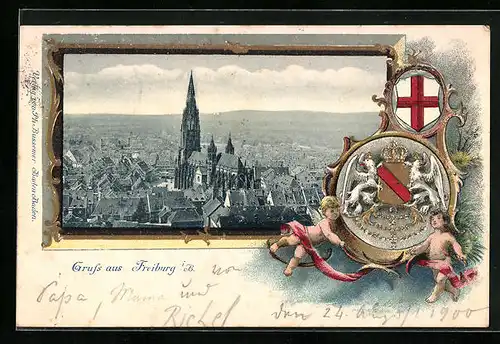 Präge-AK Freiburg i. B., Kirche aus der Vogelschau