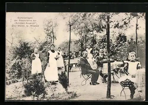 AK Widdert, Gartenanlagen der Restauration zur Schönen Aussicht, Emil Müller