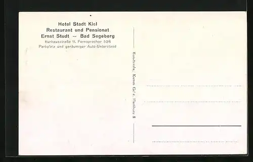 AK Segeberg, Kurhausstrasse mit Hotel Stadt Kiel, Kurhausstrasse 11