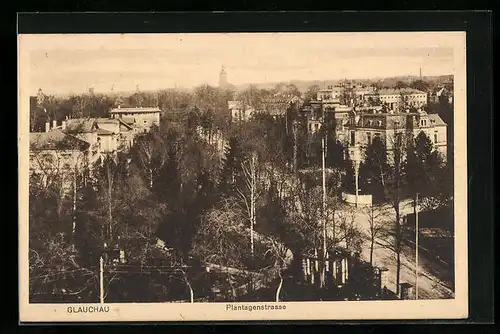 AK Glauchau, Plantagenstrasse aus der Vogelschau