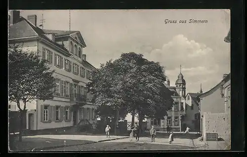 AK Simmern, Strassenpartie mit Kirche und Kindergruppe