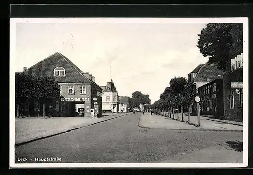 AK Leck, Hauptstrasse mit Huesfeldts Hotel