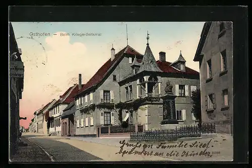 AK Osthofen, Strassenpartie mit Kriegerdenkmal