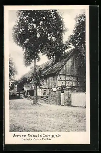 AK Gröben bei Ludwigsfelde, Gasthof Gustav Thielicke mit Strasse