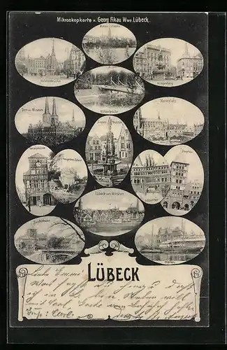 AK Lübeck, Ortsansicht von Westen, Dom mit Museum, Burgthor und weitere Ansichten