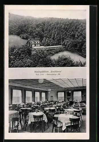 AK Gevelsberg i. W., Gaststätte Forsthaus W. Stremme aus der Vogelschau, Innenansicht