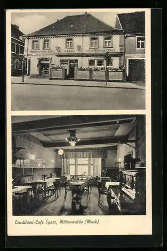 AK Mittenwalde / Mark, Konditorei-Cafe Sparr, Innen - und Aussenansicht, Yorckstrasse 55
