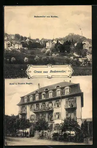 AK Badenweiler, Gesamtansicht, Hotel und Pension Engler