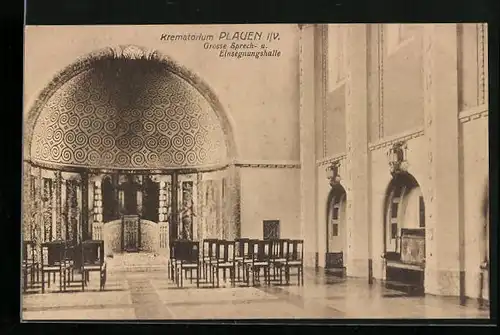 AK Plauen i. V., Krematorium, Grosse Sprech- u. Einsegnungshalle
