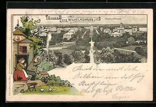 Lithographie Wilhelmshaven, Adalbertstrasse, Bäuerliches Ehepaar