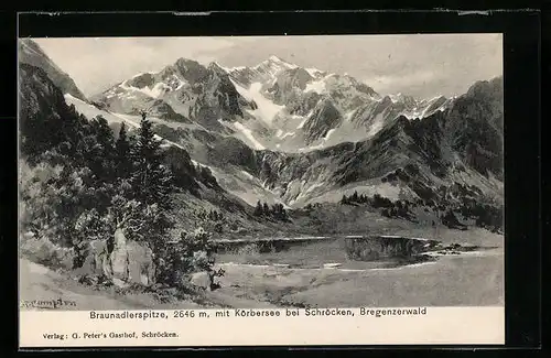 Künstler-AK Edward Theodore Compton: Braunadlerspitze mit Körbersee bei Schröcken, Bregenzerwald