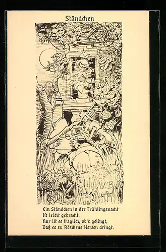 Künstler-AK Wilhelm Busch: Ständchen-Ein Ständchen in der Frühlingsnacht ist leicht gebracht....
