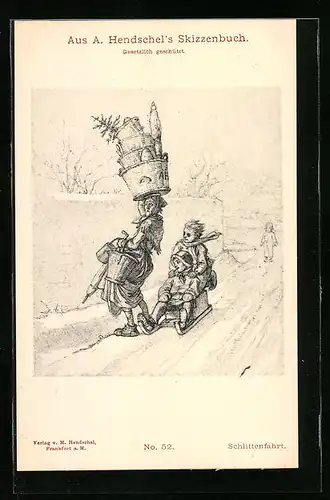 Künstler-AK Albert Hendschel: Schlittenfahrt