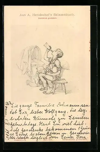 Künstler-AK Albert Hendschel: Gründlich probiert