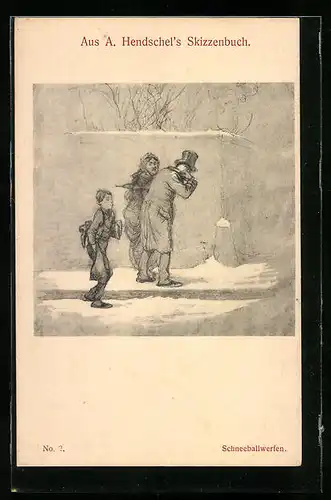 Künstler-AK Albert Hendschel: Schneeballwerfen