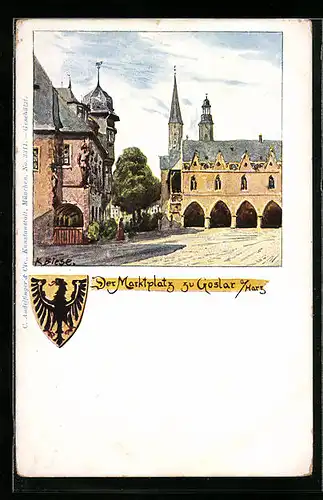 Künstler-AK Carl Biese: Goslar a. Harz, Der Marktplatz