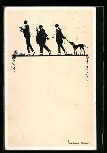 Künstler-AK Hans Boettcher: Studenten auf dem Heimweg mit Hund