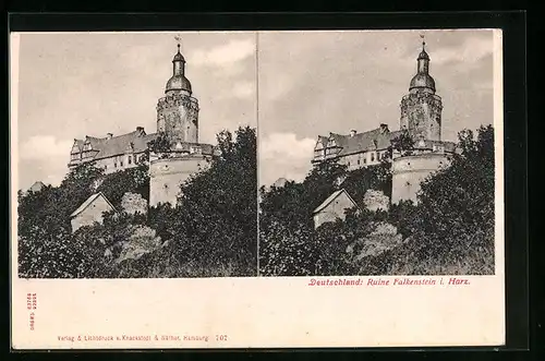 Stereo-AK Ruine Falkenstein im Harz