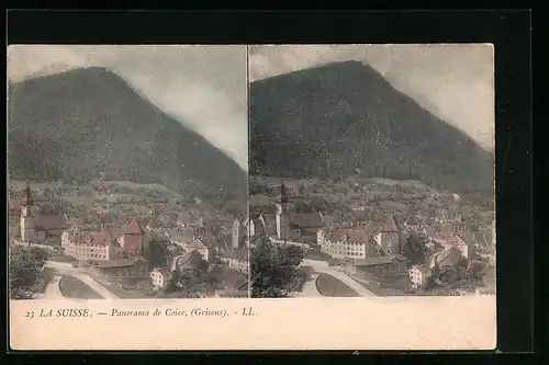 Stereo-AK La Suisse, Panorama de Coire (Grisons)