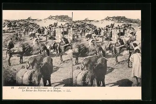 Stereo-AK Autour de la Mèditerranèe-Tanger, Le Retour des Pèlerins de la Mecque